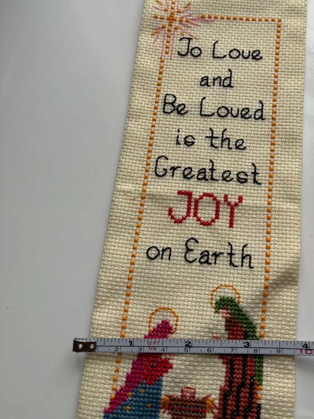 Vintage Handmade Cross Stitch Nativity Wall Hanging with Brass Hanger & Bell – C - Picture 4 of 6